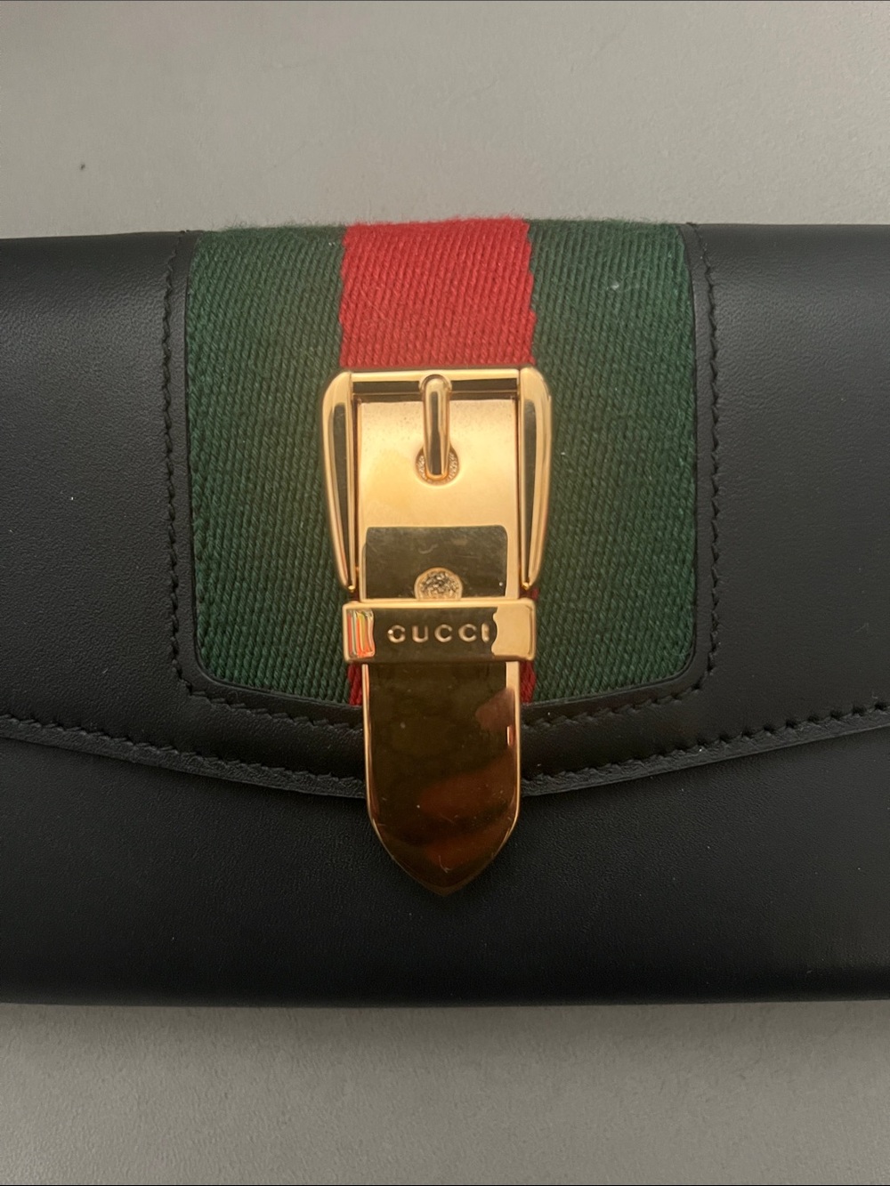 Gucci Black Leather Wallet with Green and Red Web Stripe and Gold Hardware - Picture 2 of 12